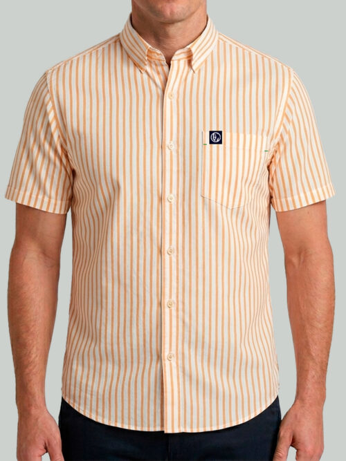 Camisa Blanca Hombre Manga Corta Rayas Naranja Regular Fit JP Premium010136