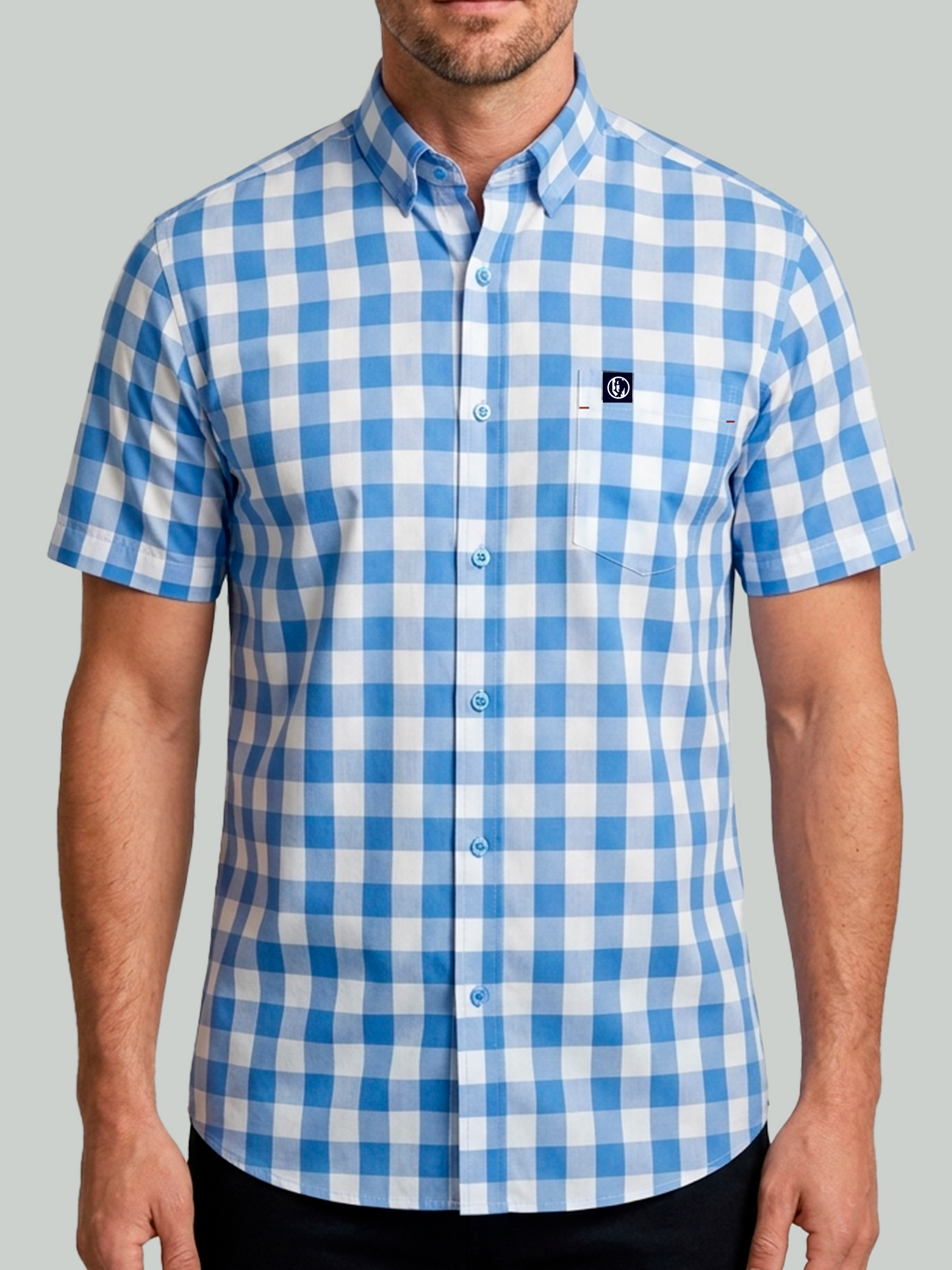 camisa cuadros azul claro hombre manga corta
