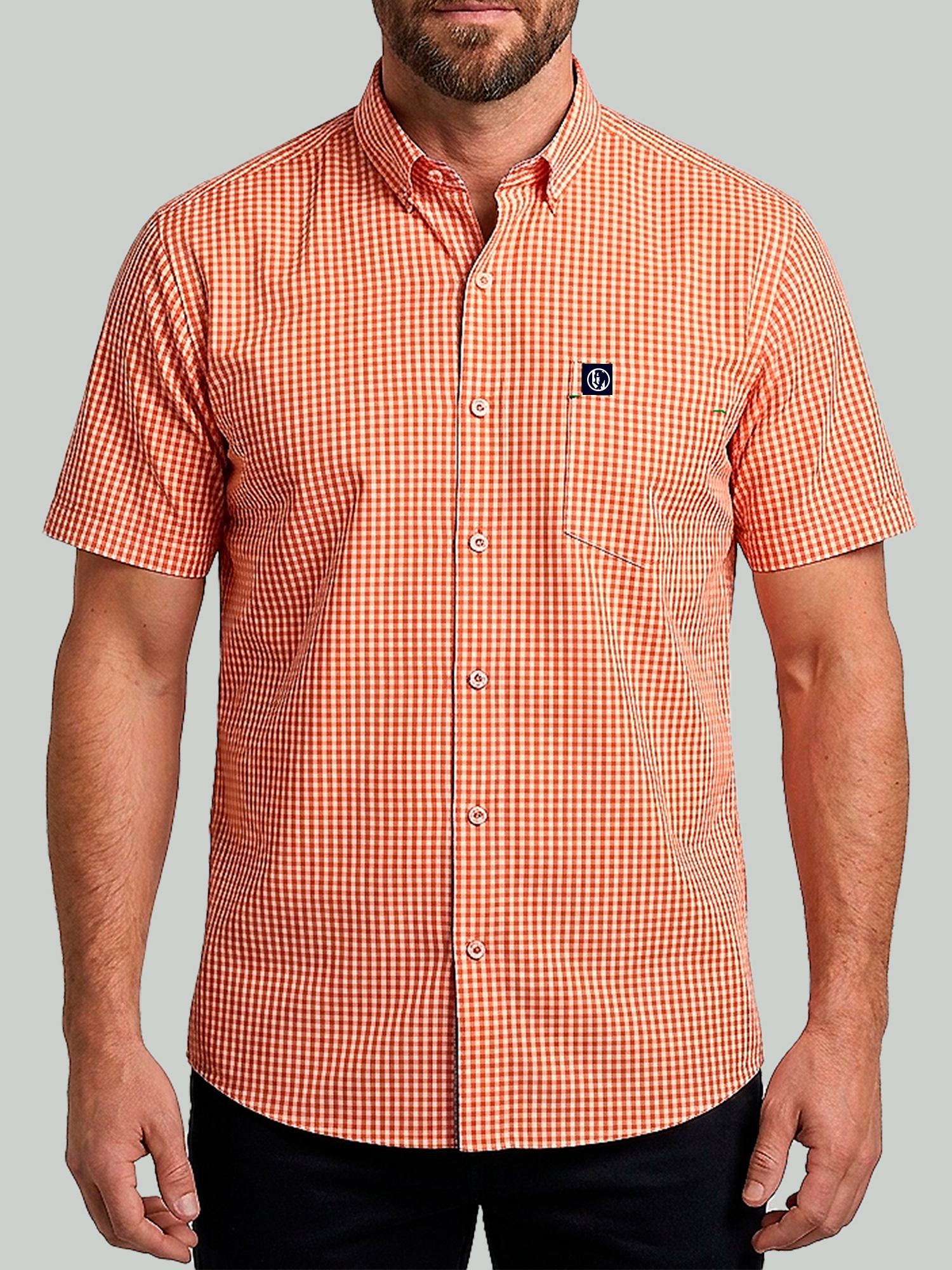 camisa cuadros naranja hombre manga corta