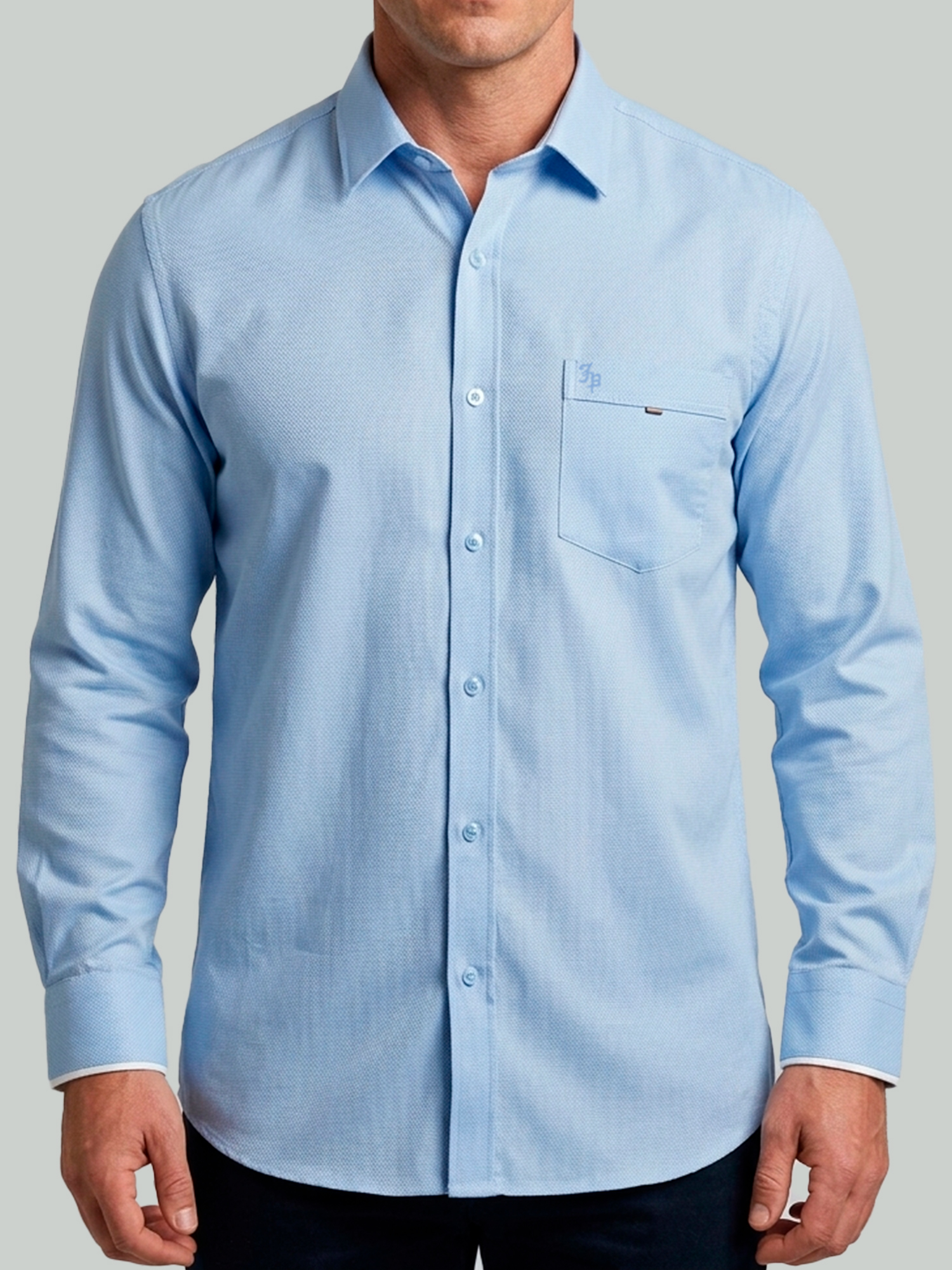 camisa azul claro hombre manga larga elegante dobby