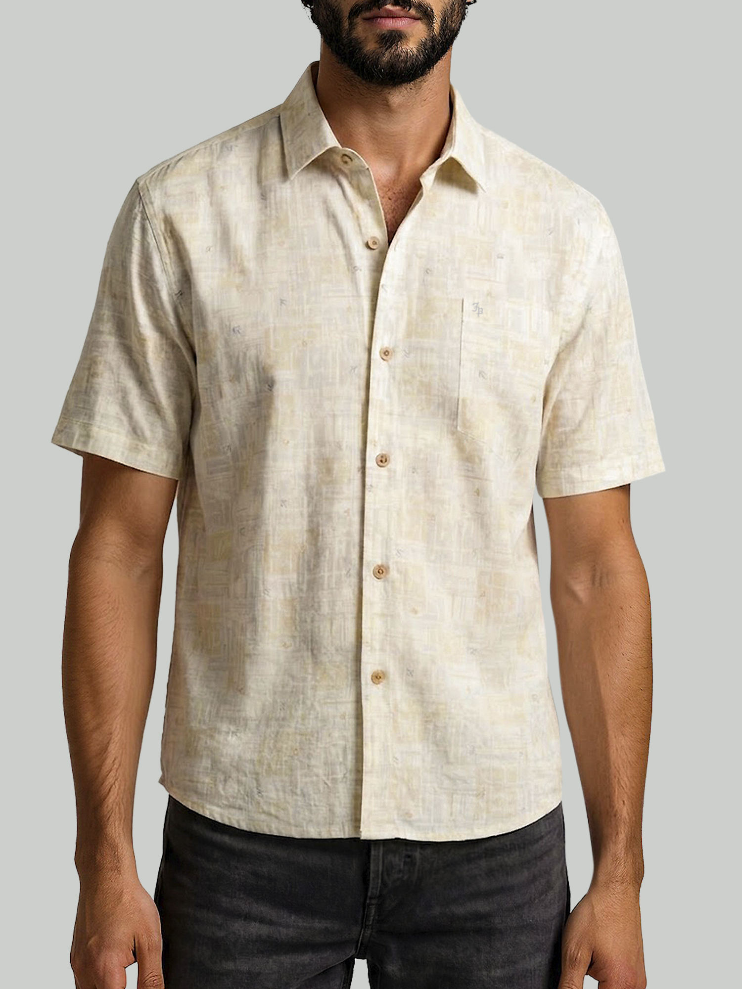 camisa estampada para hombre manga corta tono a tono. Diseño moderno, tela fresca y detalles premium John Paolo. Ideal para looks casuales con estilo.