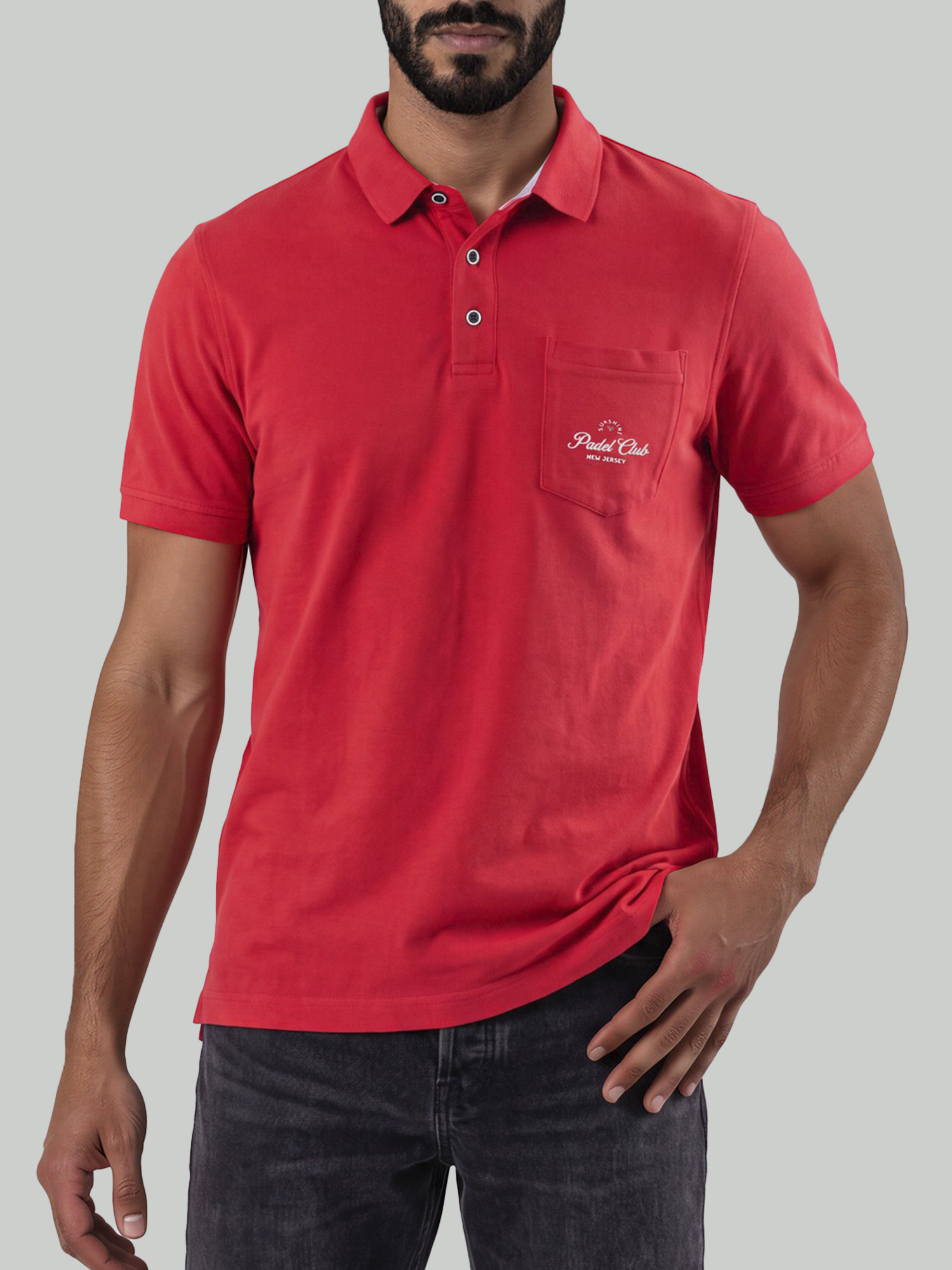camibuso para hombre color Cereza con cuello tipo camisa en tela premium. Fresco, elegante y cómodo. Envíos en Colombia