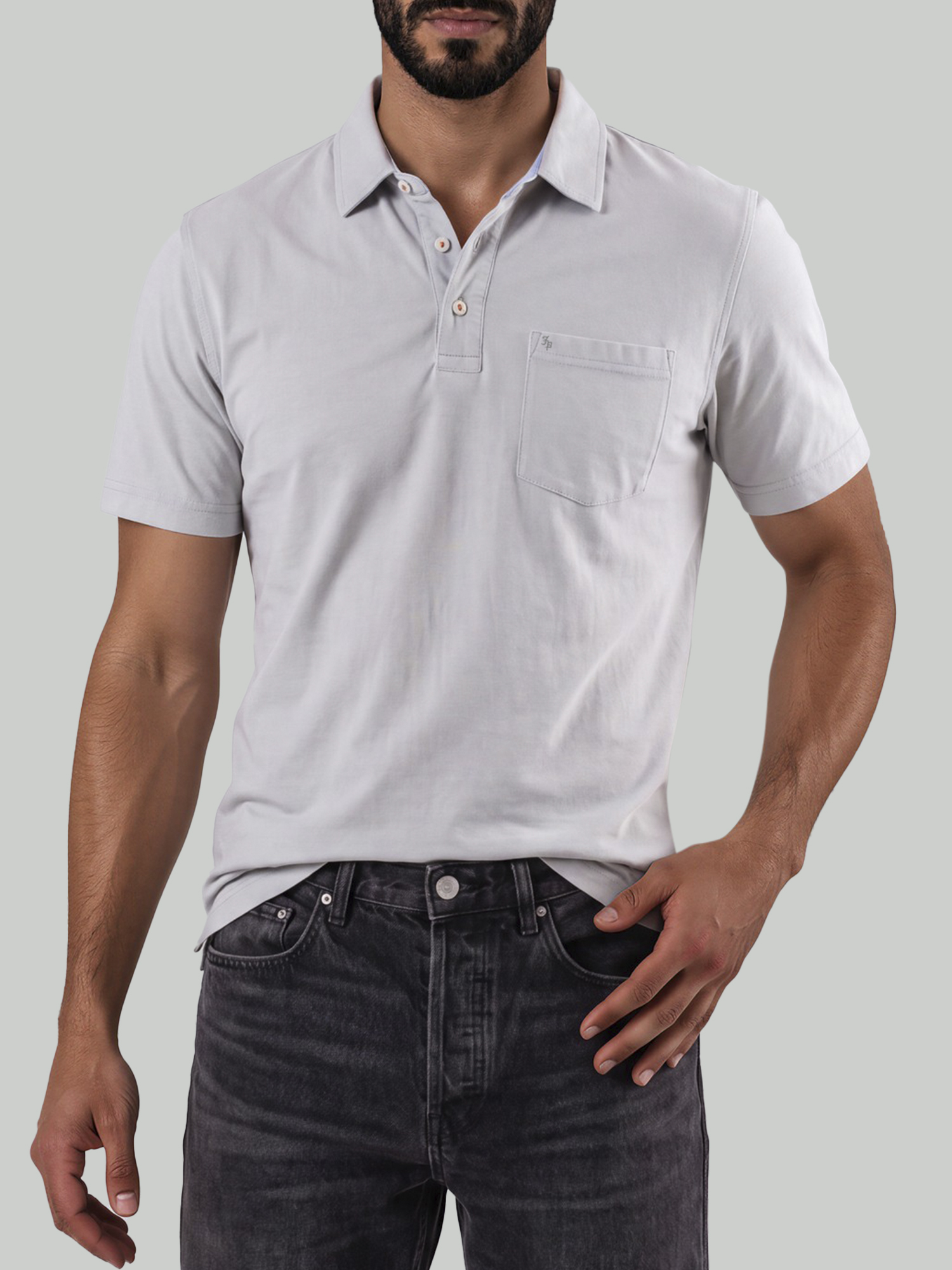 camibuso para hombre color Gris Claro con cuello tipo camisa en tela premium. Fresco, elegante y cómodo. Envíos en Colombia.